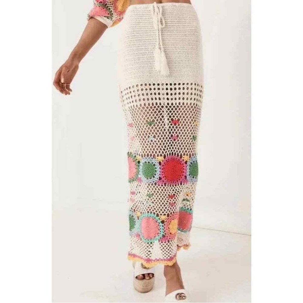 Spell & Gypsy let the sunshine in crochet rainbow maxi midi skirt small boho